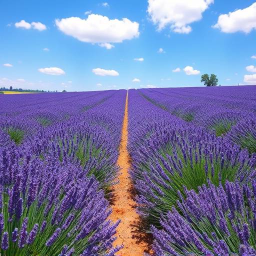 Champs de lavande en fleurs en Provence sous un ciel bleu azur.